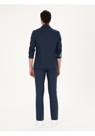 Cacharel Lacivert Slim Fit %100 Keten Pantolon