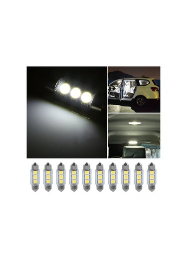 Xindoker 10 Adet 36mm 3 Led 5050 Araba Işık Bombesi - Beyaz Işık, 12v, 50.000 Saat Ömür, Kolay Kurulum Tavan, Okuma, Bagaj Işığı
