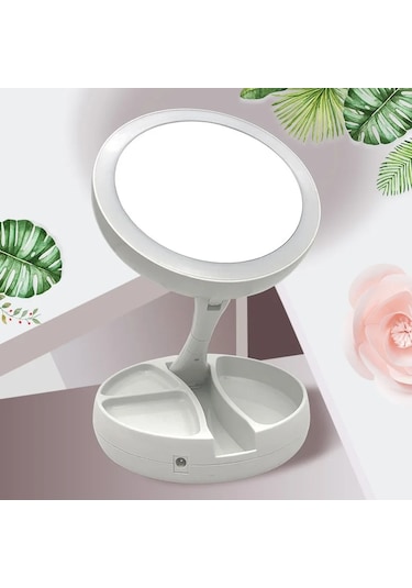 Techtic Katlanabilir Yuvarlak Mike Up Mirror Led Işıklı 10x Makyaj Aynası