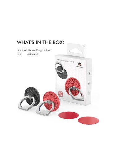 Cbtx Ahastyle St13 2 Adet Çiçek Tasarım 360 Derece Dönen Halka Toka Telefon Tutucu Metal Cep Telefonu Kickstand - Kırmızı + Siyah