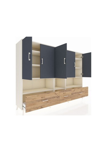 Hyperion Dolap 12 Raflı 3 Çekmeceli 5 Kapaklı 220x44x163 Aytaşı-a Aytaşı-antrasit/çam