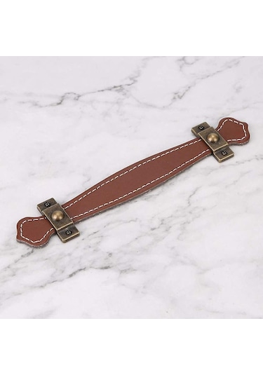 2 Adet Deri Çekmece Kulpu Vintage Pratik Bavul Kulpu Çekmece Dolap Kapısı İçin Deri Çekme Kulpları Açık Kahverengi