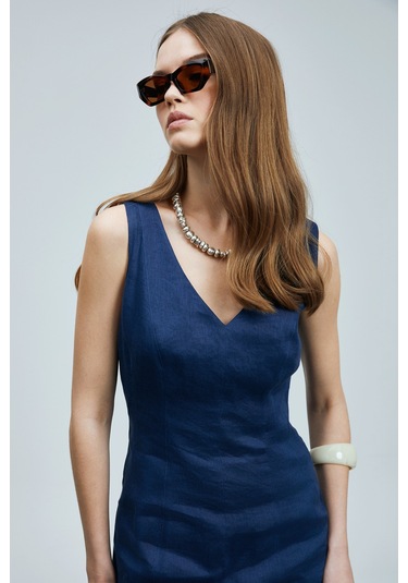 Lufian Honey Kadın Kolsuz Keten Elbise Lacivert Lacivert 121290016100200 Lacivert