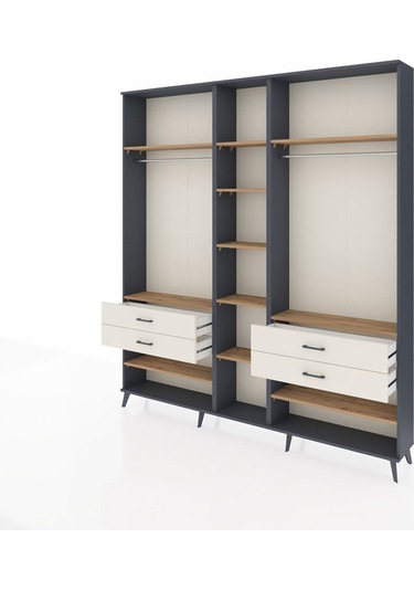 Arges Dolap 11 Raflı 4 Çekmeceli 2 Askılı 220x30x243 Antrasit-çam/aytaşı Atlas Çam/aytası