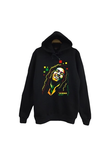 Bob Marley Baskılı Sweatshirt Siyah