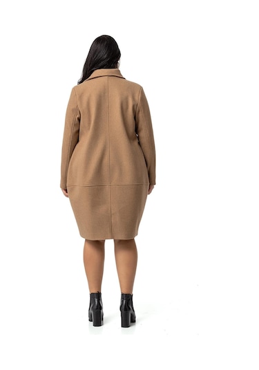 Büyük Beden Torba Cepli Tek Düğmeli Astarlı Vizon Kaşe Kaban-vizon Vizon