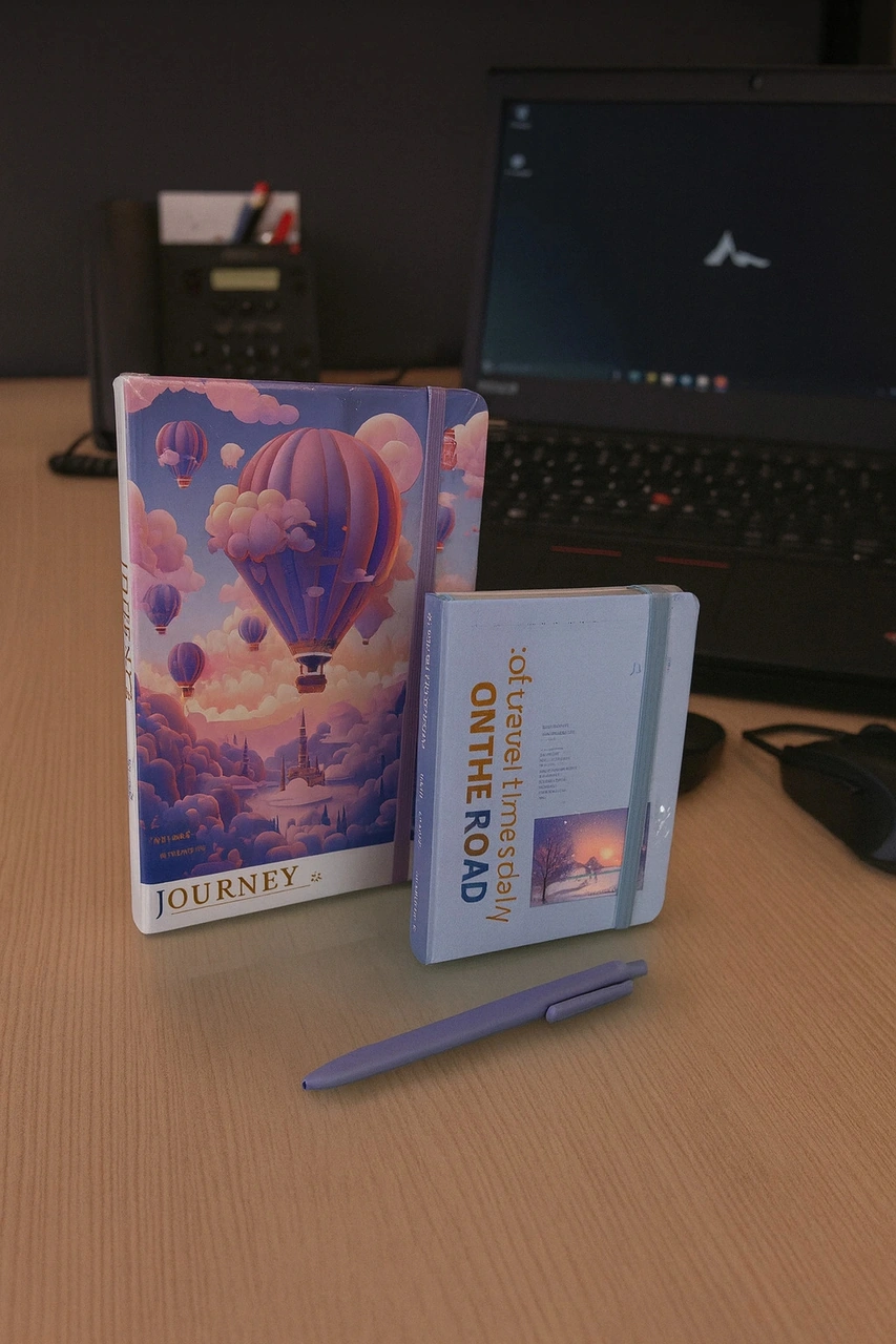 2 Adet Ajanda Çizgili Not Defteri-uçlu Kalem Hediyeli Mor Balon Mor