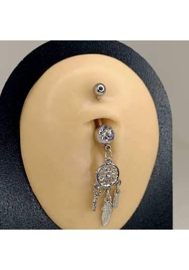 Aya Tasarım Gümüş Renk Dreamcather Model Göbek Pierceing Gümüş