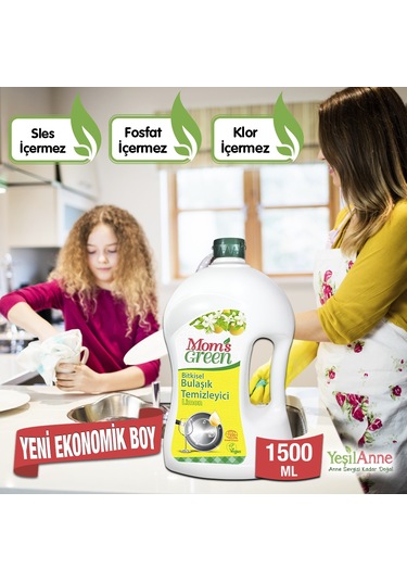 Mom's Green Bitkisel Elde Bulaşık Temizleyici Limon 3 x 1500 ML