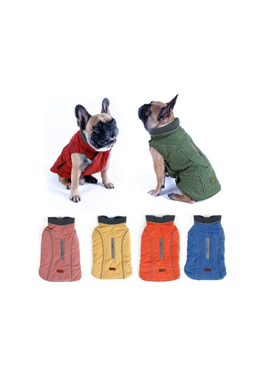 Vkemall Köpekler İçin Kışlık Kalın Isı Tutucu Kordonlu Vintage Desenli Polyester Ceket M Büyüklük Mavi