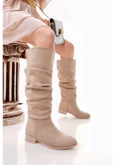 Winda Bej Süet Körüklü Çizme Bej