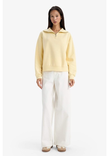 Defacto Regular Fit Yarım Fermuarlı Balıkçı Yaka Basic Düz Sweatshirt G4761ax25wnyl155 Sarı-yl155