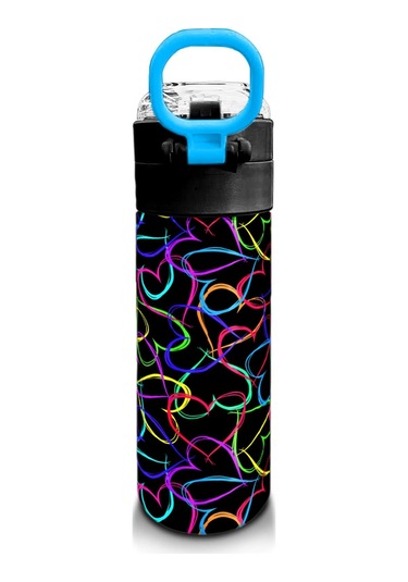 Coral High Kids Çok Renkli Kalp Desenli Pipetli Ve Direkt İçim Çelik Termos 500 Ml 31870 Siyah - Yeşil