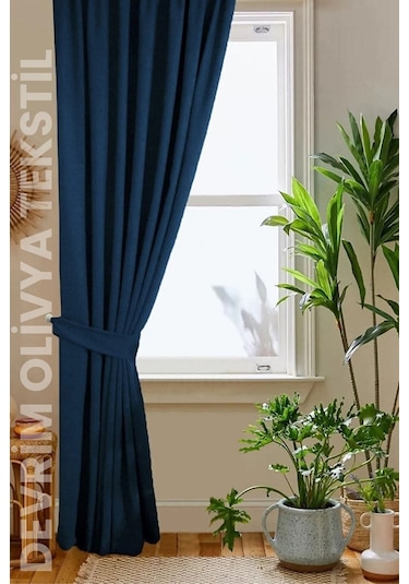 Devrim Olivya Tekstil Lüks 1. Sınıf Düz Dikim Koyu Lacivert Ada Fon Perde En X Yükseklik Koyu Lacivert