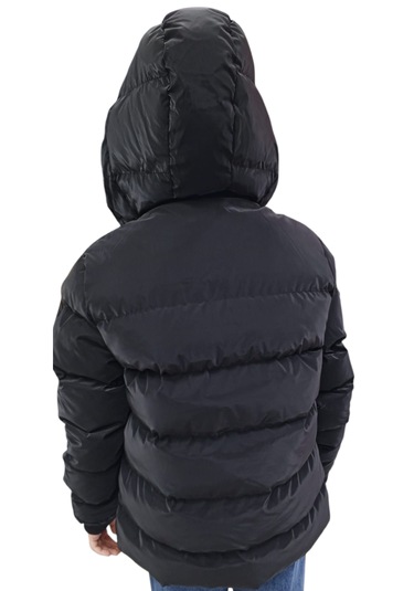 Kız Çocuk /Erkek Çocuk Fermuar Cepli Kapüşonu Çıkabilen İçi Peluş Astarlı Siyah Mont