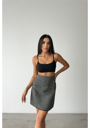 Kaşe Kısa Etek - Siyah