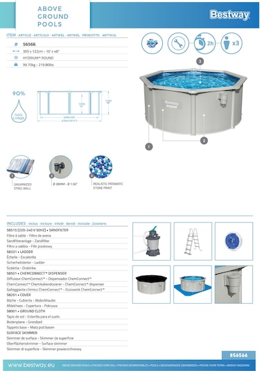 Bestway 56566 Hydrium Çelik Duvarlı Prefabrik Yer Üstü Havuz Seti 3,05m X 1,22 M