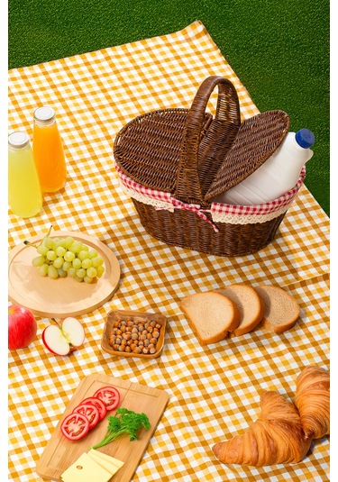 Porsima 2080 Oval Hasır Görünümlü Piknik Sepeti Piknik Çantası 41x35cm Kahve