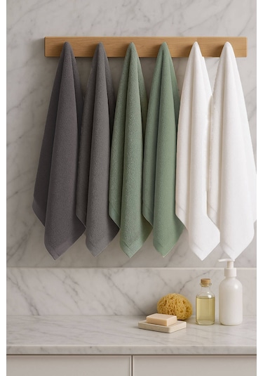 6 Lı Softtouch El Yüz Banyo Havlusu Seti %100 Pamuklu 50x90 Cm Gri