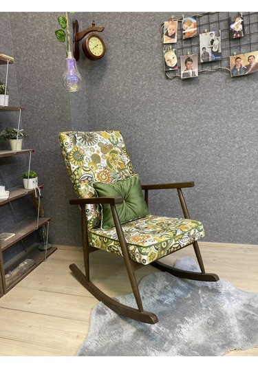 Asedia Trend Ceviz Yeşil Retro Sallanan Sandalye