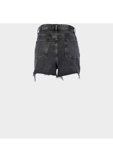 Antrasit Yüksek Bel Patı Fermuarlı Yıprtamlaı Jean Şort C 4534-094 Antrasit