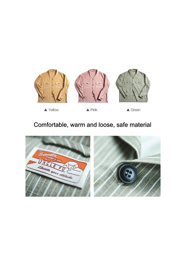 Sones Tw2007207 Erkek Vintage Çizgili Küba Yaka Gömlek Uzun Kollu Üst Yeşil Çok Renkli