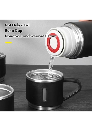 Mufunye 500ml 304 Çelik Termos Bardak, 12 Saat Isı Saklama, Sızdırmaz Kapağı, Ev/ofis/dışarı Kullanıma Uygun, Mavi Kutu Yok Siyah