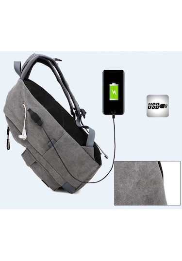 Electronıc Outlet Yystore Usb Sırt Şarjı Kanvas Erkek Çantası Tq Açık Haki