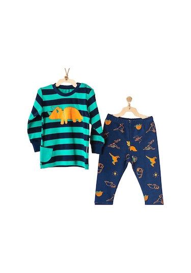 Andywawa Erkek Çocuk Dinazor Desenli Lacivert Çocuk Pijama Ac23403 001