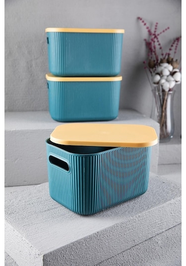 Bayev 3 Adet Storage Çok Amaçlı Dolap İçi Düzenleyici Kapaklı Kutu 6 Lt Yeşil