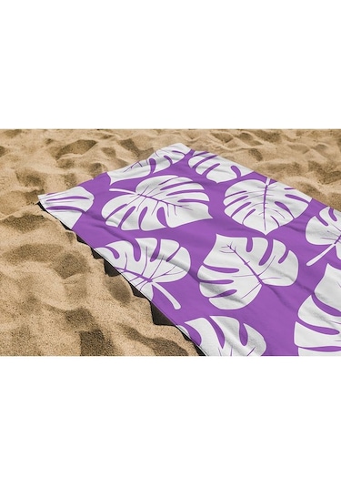 Plaj Havlusu Yaprak Dijital Baskılı 70x150 Cm Plaj Havlusu - Mor Diğer