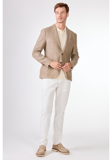 Dufy Bej Mono Yaka Slim Fit Erkek Ceket Bej