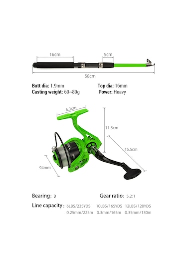 Jeemson 2.1m Ultra Hafif, Taşınabilir Olta Seti Turuncu - 5.2:1 Dişli Oranı Ve Tam Züccaciye Paketi
