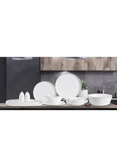 Rozella Bone Porselen Yemek Takımı 60 Parça Platin Beyaz