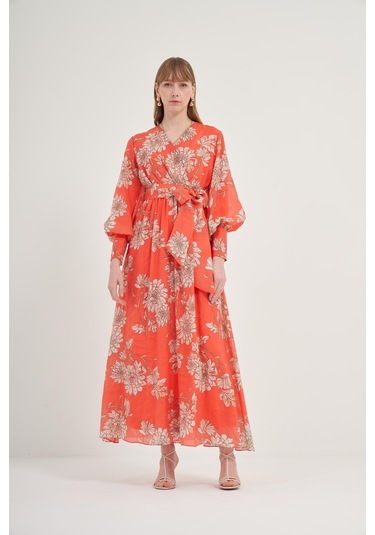 Ftz Kadın Tansel Desenli Elbise Kırmızı 31057 Kırmızı