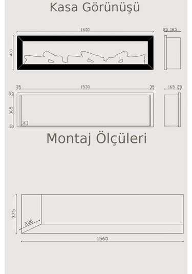 Magel 160 Elektrikli Şömine - Isıtıcısız, Metal Çerçeveli, Tek Re
