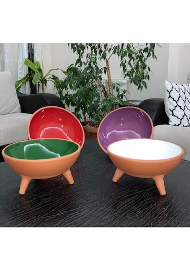 Ath Store Çömlek Kedi Köpek Mama Su Kabı Ayaklı Sırlı 2'li 20 CM