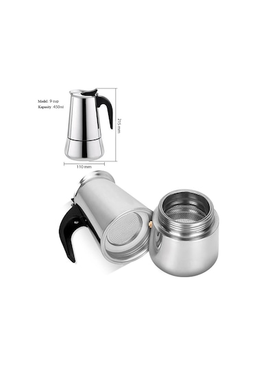 Paslanmaz Çelik Ocak Üstü 9 Cup Fincan Moka Pot Espresso Cin285-9