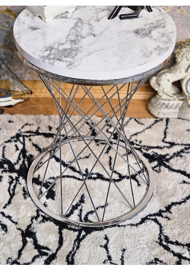 Krom Kaplama Pota Sehpa - Sehpa - Ahşap Sehpa - Metal Sehpa - Sun 001