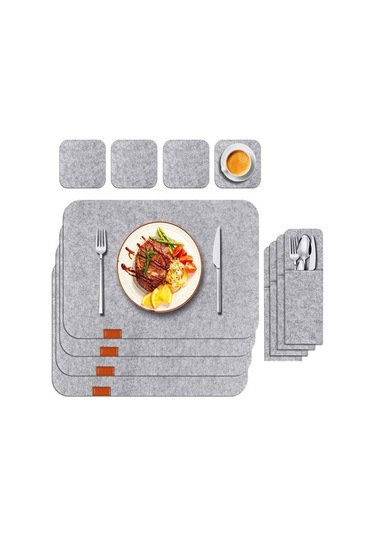 Xiaaokeji 7 Set Yıkanabilir Keçe Amerikan Servis Masa Örtüleri Yalıtım Pedleri Açık Gri Açık Gri