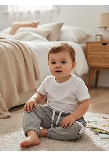 Zekids Bebek Ayıcık Desenli Eşofman Alt-16391 Gri