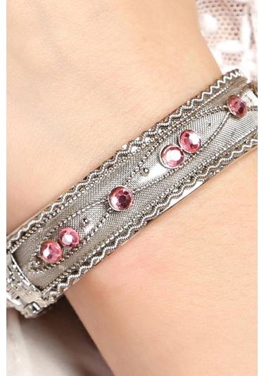 Tblk03023 Pembe Taşlı Metal Kelepçe Model Kadın Bilezik 3016-3025 Çok Renkli