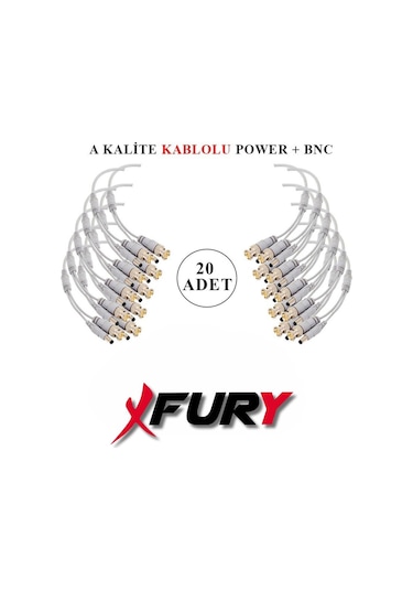 Fury 20 Adet A Kalite Kablolu Hazır Bnc + Dc Power Jack Kablolu Y Tipi Konnektör