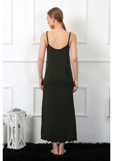 Moda Çizgi Kadın İp Askılı Haki Uzun Gecelik 901 Haki