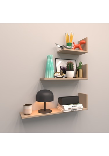 Rafkestir 3 Lü Pablo Duvar Raf Seti Cappicino