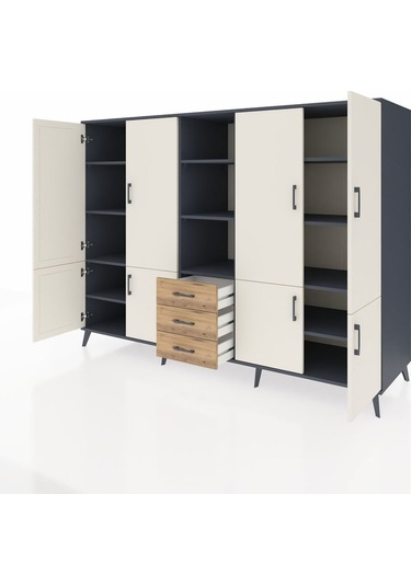 Kronos Dolap 11 Raflı 3 Çekmeceli 8 Kapaklı 220x59x163 Antrasit-a Antrasit-aytaşı/çam