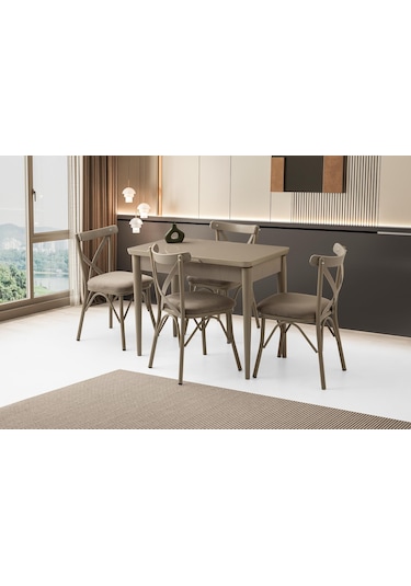 Tekno Bahar Mdf Açılır Mutfak Masa Sandalye Takımı 60x100 Krem
