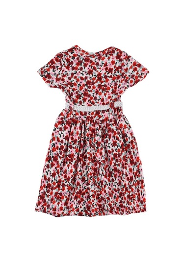 Çiçek Desenli Kemerli Kız Bebek Elbise Kırmızı Bipamuk 001