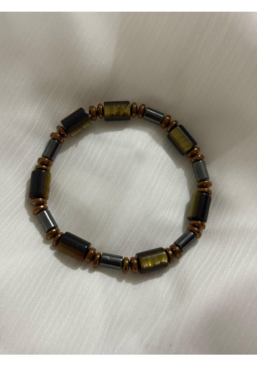 İlknur Doğal Taş Evi Hematit Ve Kaplangözü Taşı Bileklik Sarı - Kahverengi