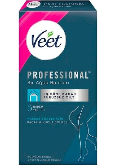 Veet Professional Ağda Bandı Hassas Ciltler İçin Bacak&Vücut Bölgesi Süper Fırsat 40’lı Paket